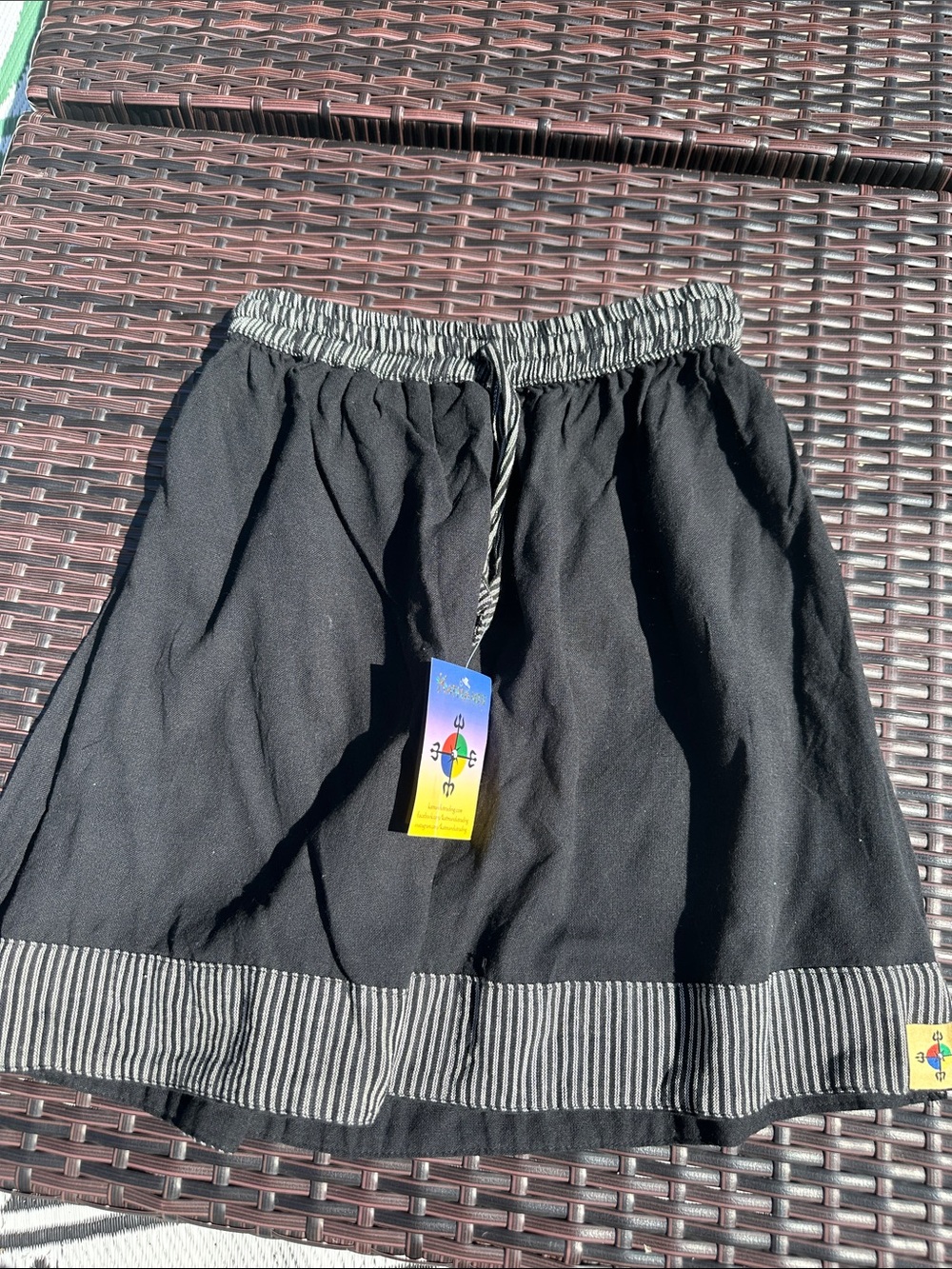 Katmandu Black Skirt with Gray Striped Trim